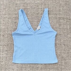 love, Fire Sky Blue Ribbed Tank Top